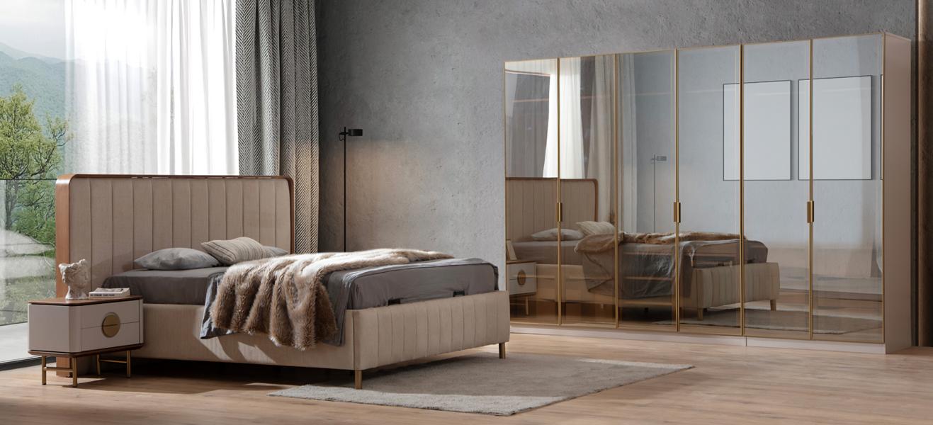 Practical bedroom set aesthetic bed with 2 nightstands wardrobe new