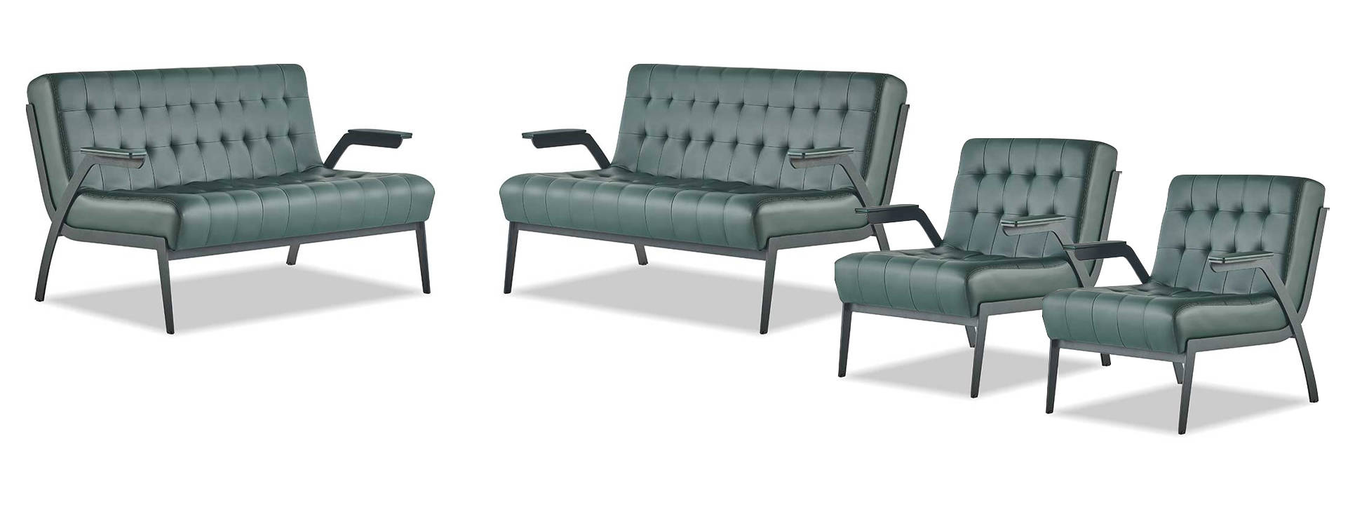 Green Sofa Set Solid Color Modern Stainless Steel Style Chesterfield Leather Wood
