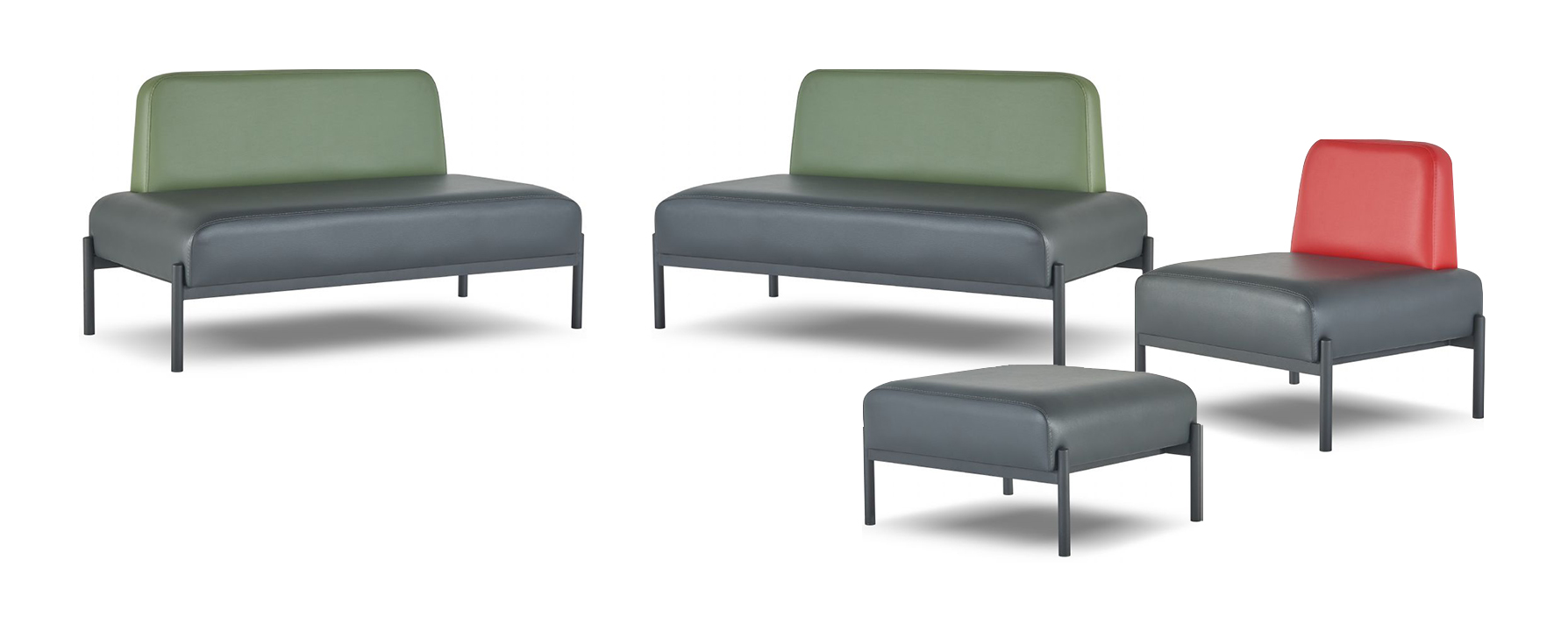 Black Green Red Art Deco Sofa Set Sofa Couch 2-Seater Armchair Stool