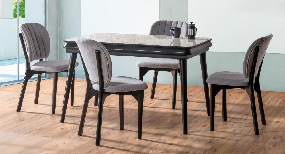 Modern dining group designer dining table 4x chairs 5-piece stylish set