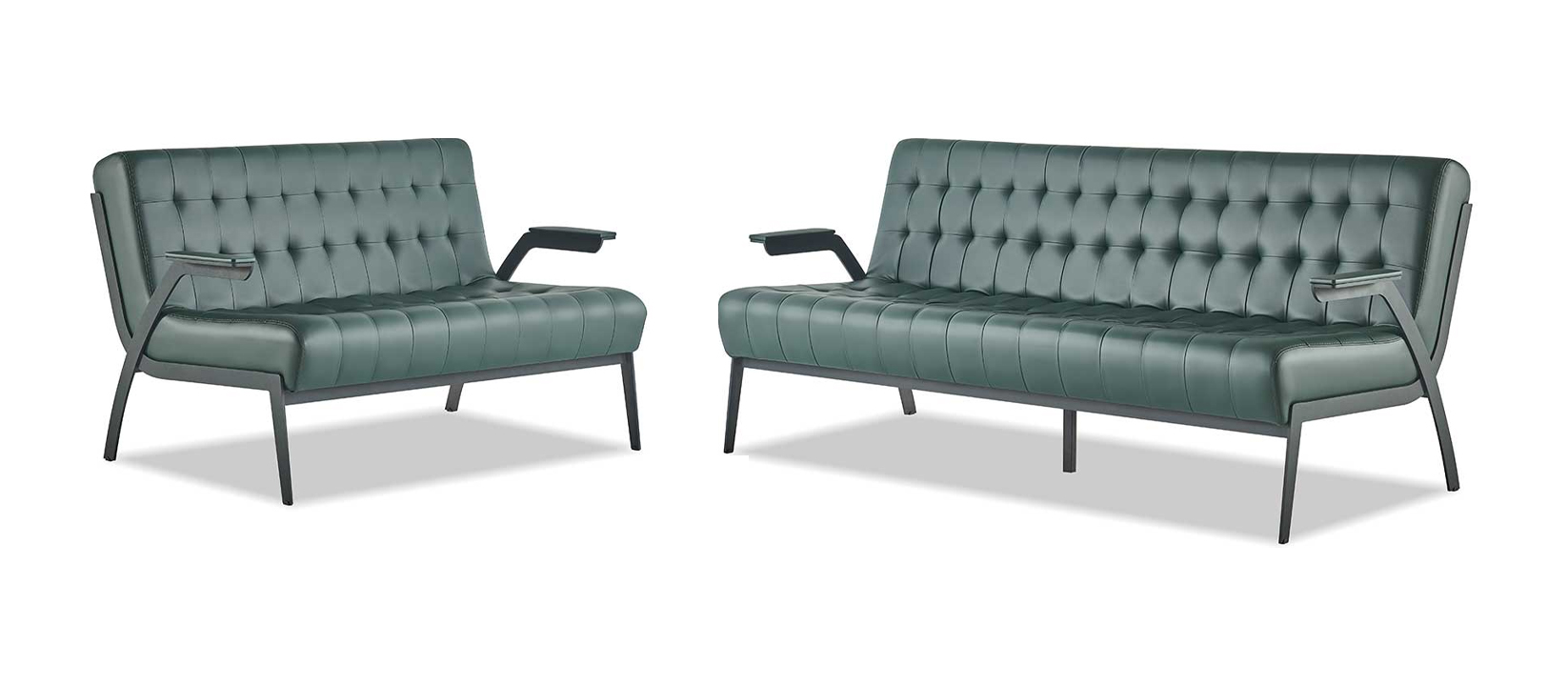 Chesterfield Leather Set 3-Seater 2-Seater Green Leather Sofas Modern Wood