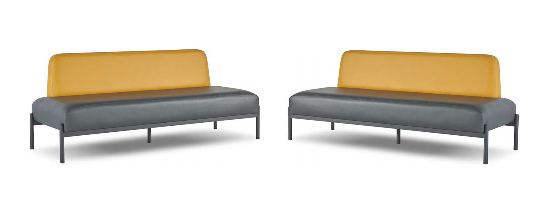 Sofa Set 3-Seater Black Yellow Art Deco Leather Sofas Stainless Steel Wood