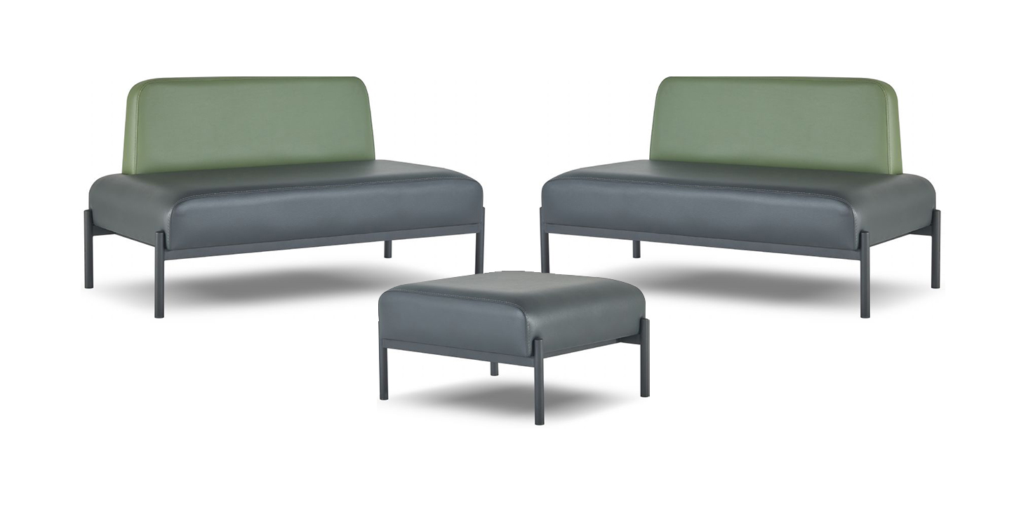 Sofas Seating Furniture 2-Seater Stool Black Green Couch Leather Stainless Steel Wood