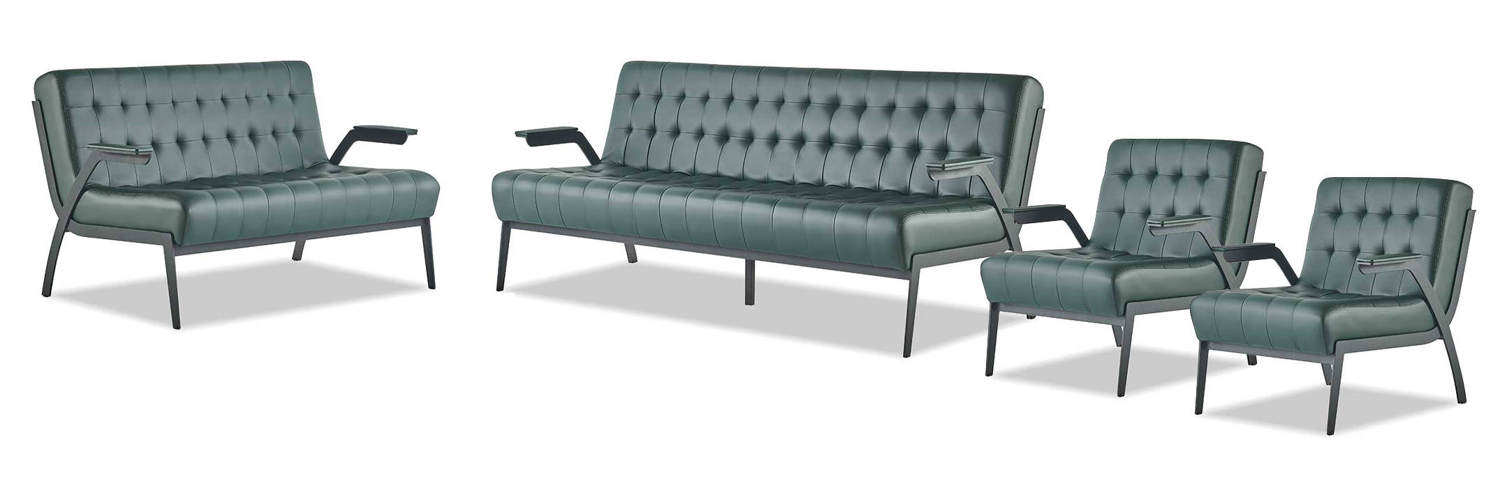 Leather sofas green leather Chesterfield set 3-seater 2-seater armchair stainless steel