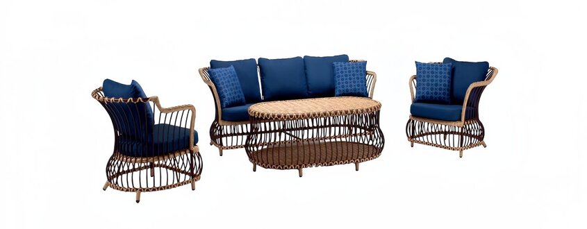 Garden furniture sofa 3-seater coffee table blue armchair three-seater rattan luxury modern.