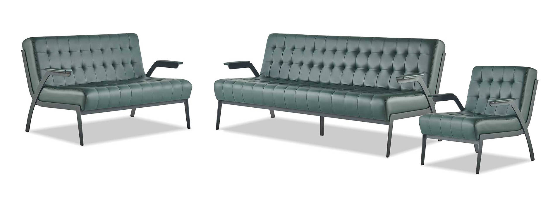 Complete Set Green 3-Seater 2-Seater Armchair Modern Chesterfield Leather