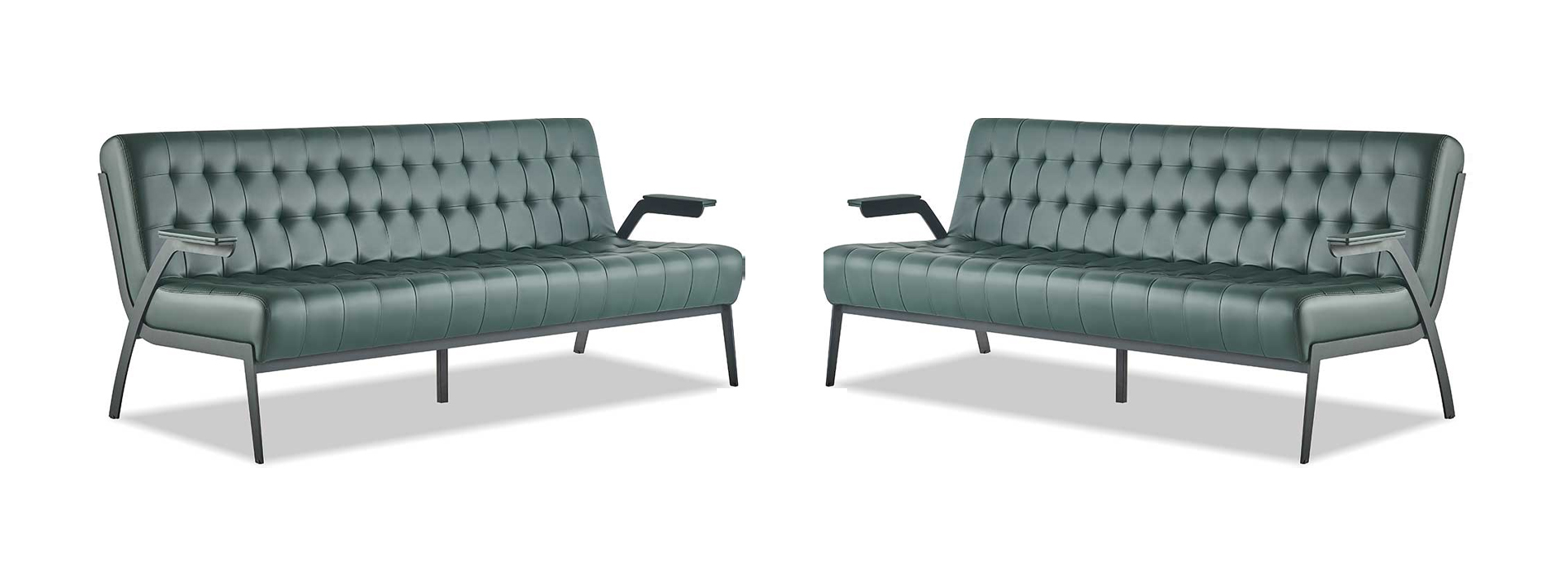 Leather sofa set 3-seater green modern Chesterfield furniture stainless steel