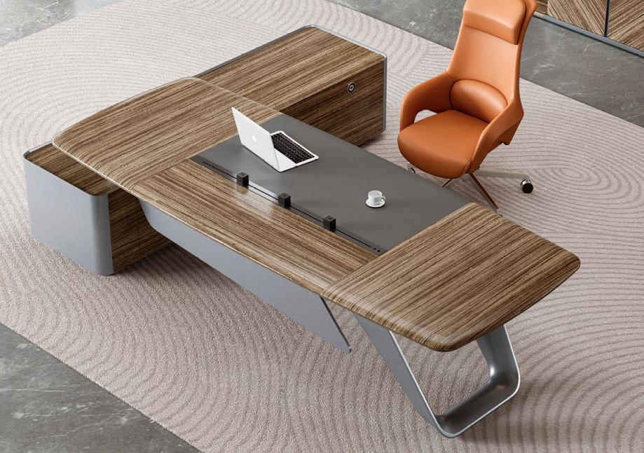 Brown-gray work table designer office furniture corner desk wooden frame