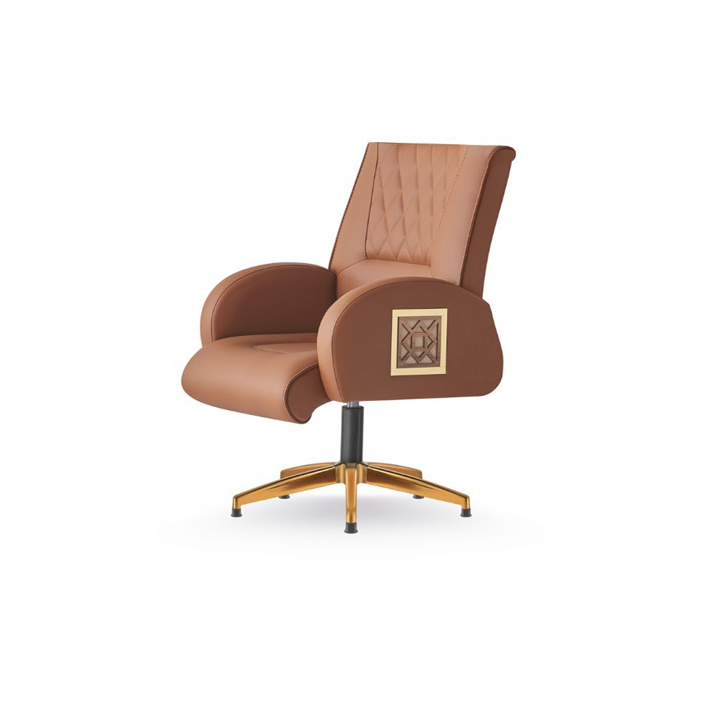 Brown Office Chair Stainless Steel Modern Leather Office Workroom 1-Seater Gold