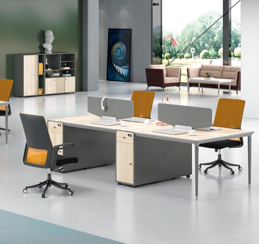Office Desk Large Work Table Desk for 4 People Wood Gray