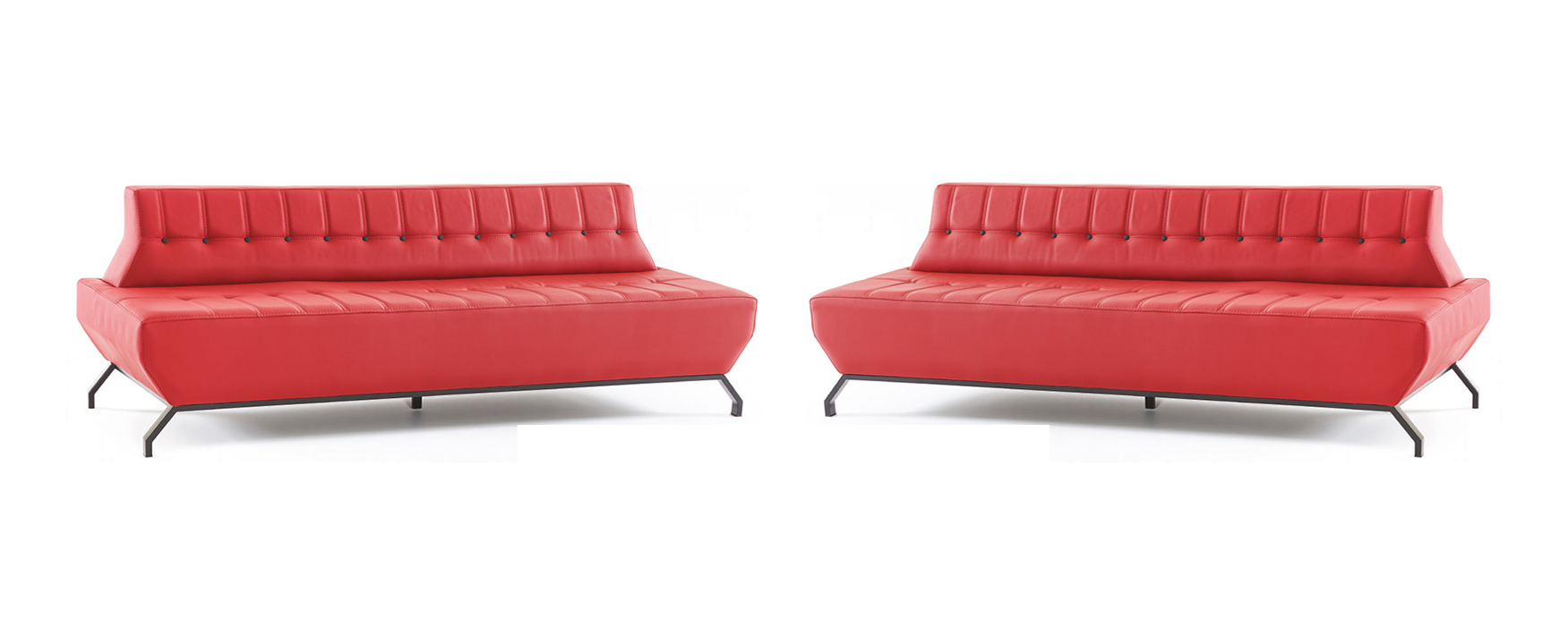 Chesterfield Leather Sofa Set Stainless Steel 2-Seater Art Deco Red