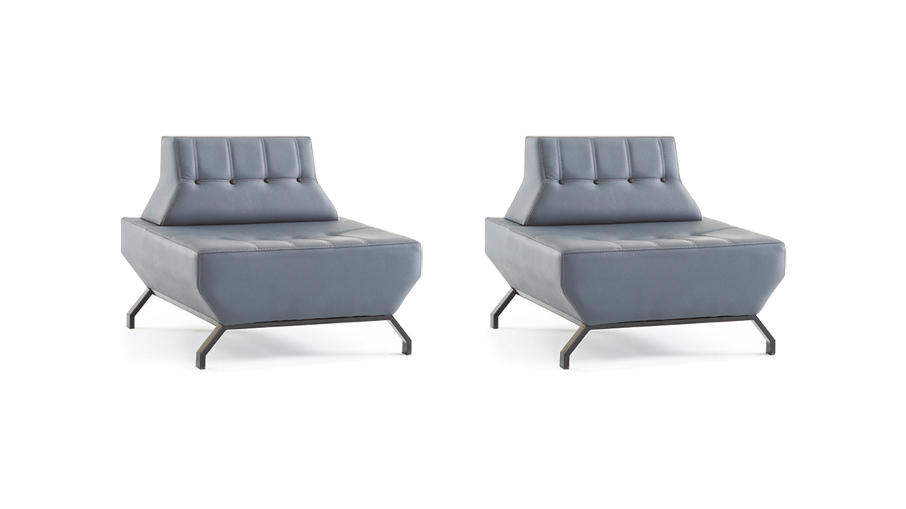 Armchair Leather Stainless Steel Set Armchair Art Deco Gray Modern Chesterfield