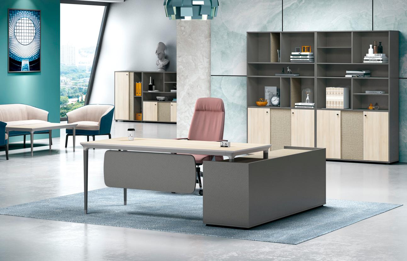 Office furniture complete office work desk office cabinet gray wood set