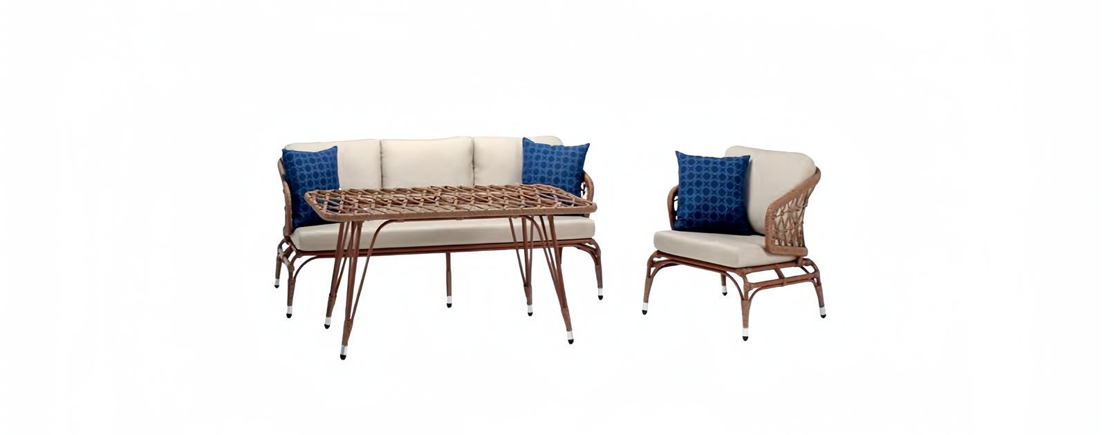 Brown Garden Furniture Durable Garden Rattan Set Coffee Table Armchair Sofa 3-Seater