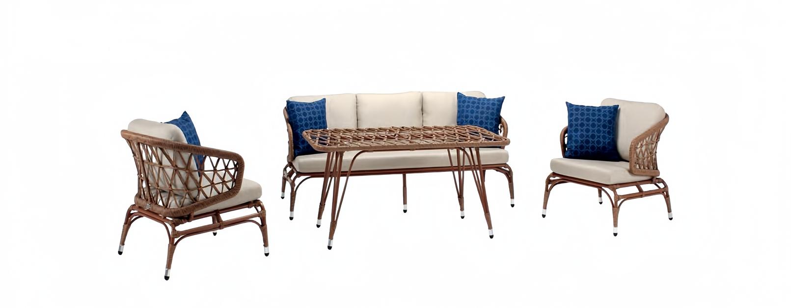 Garden furniture Robust garden rattan set coffee table 2x armchairs sofa 3-seater