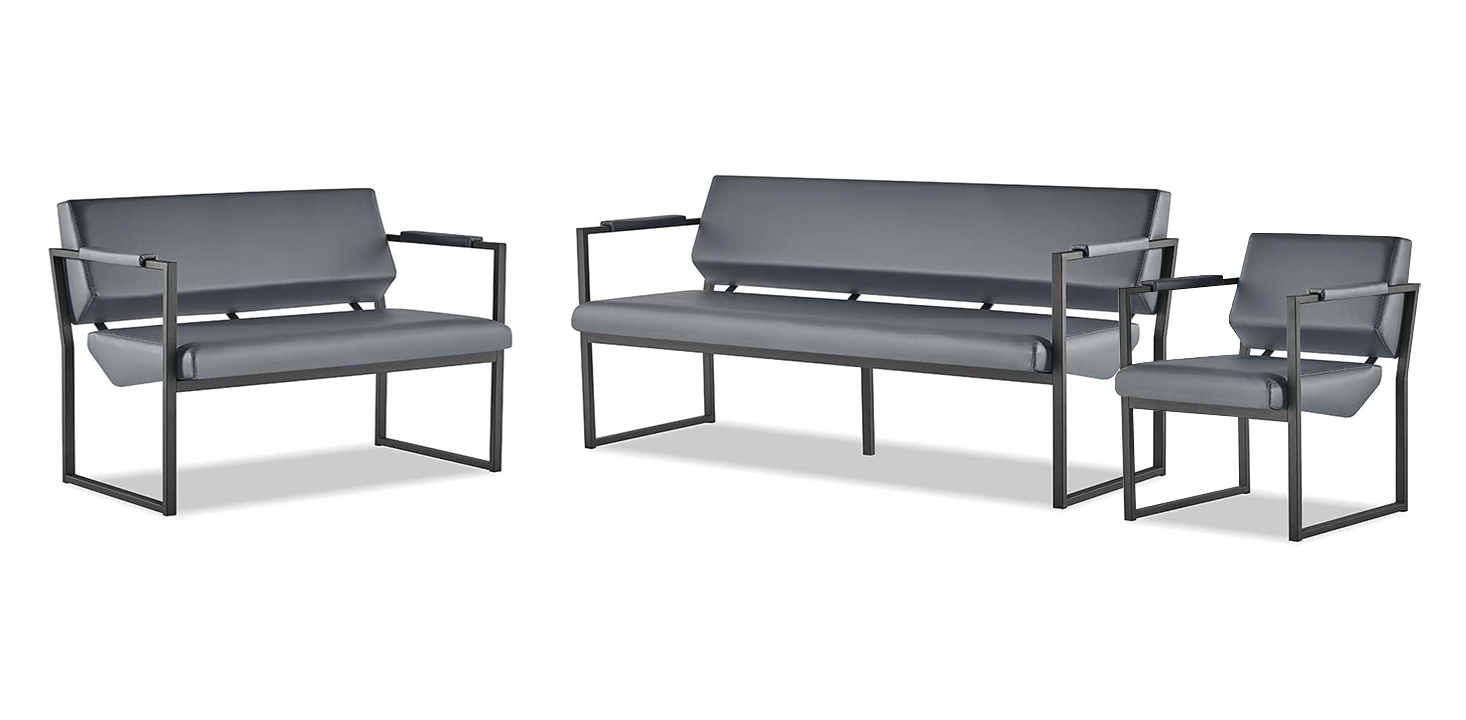 Complete Black Leather Sofas Sofa Set Couch 3-Seater 2-Seater Armchair Wood