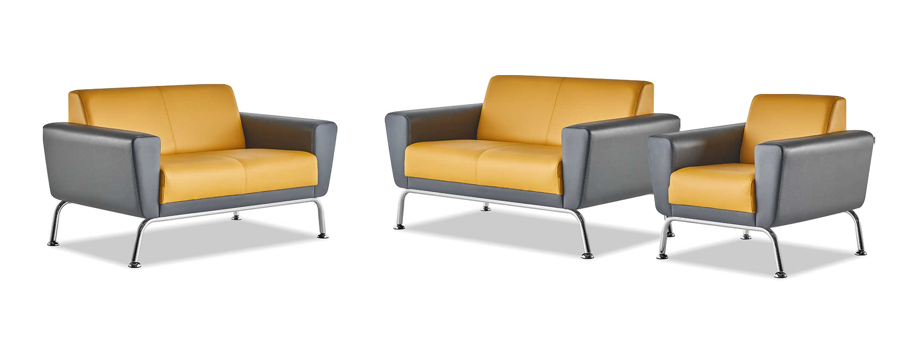 Sofa set leather leather sofas 2-seater armchair yellow gray stainless steel wood