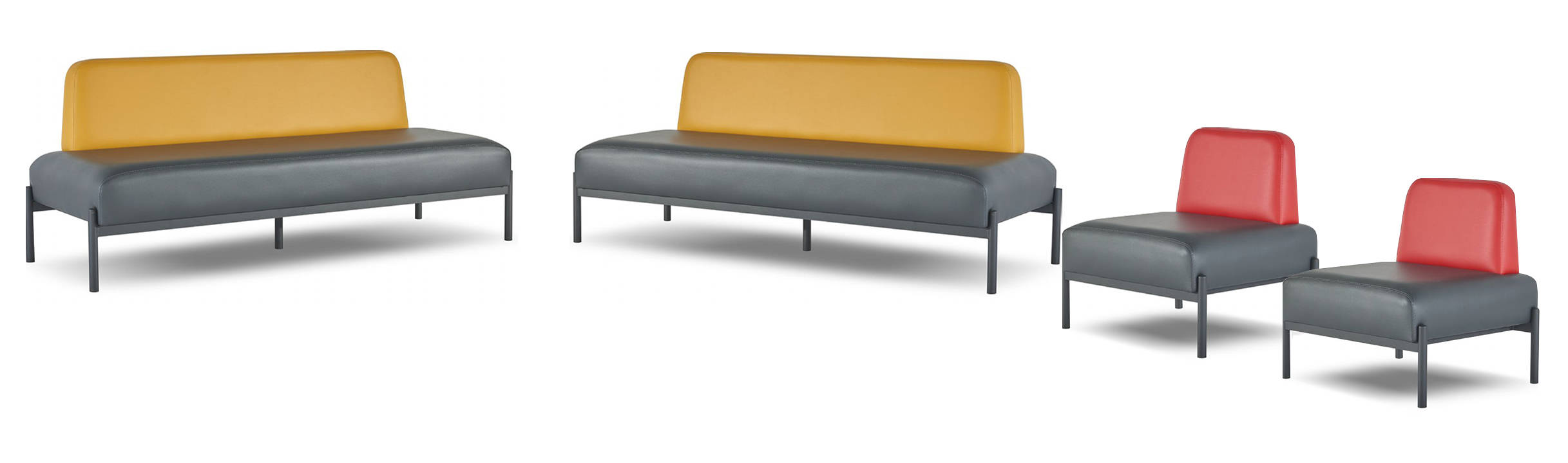 Complete leather sofas 3-seater chair black Art Deco stainless steel red yellow