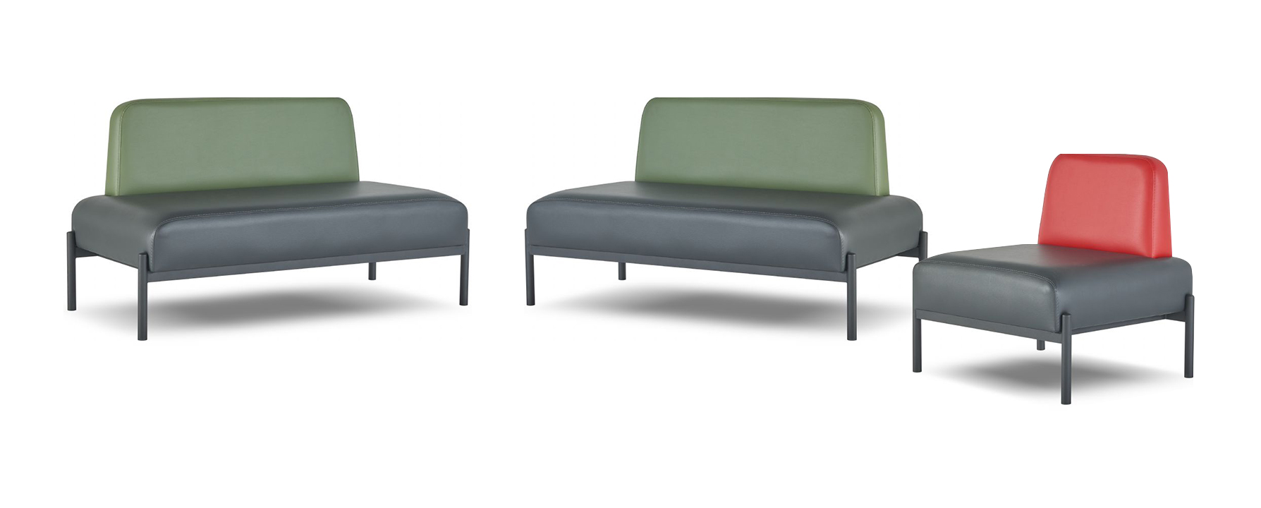 Complete Sofas Art Deco 2-Seater Armchair Black Green Red Leather Sofas Wood