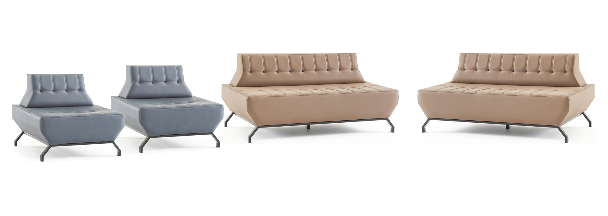 Ledesofas 2-Seater Armchair Beige Gray Chesterfield Sofas Stainless Steel