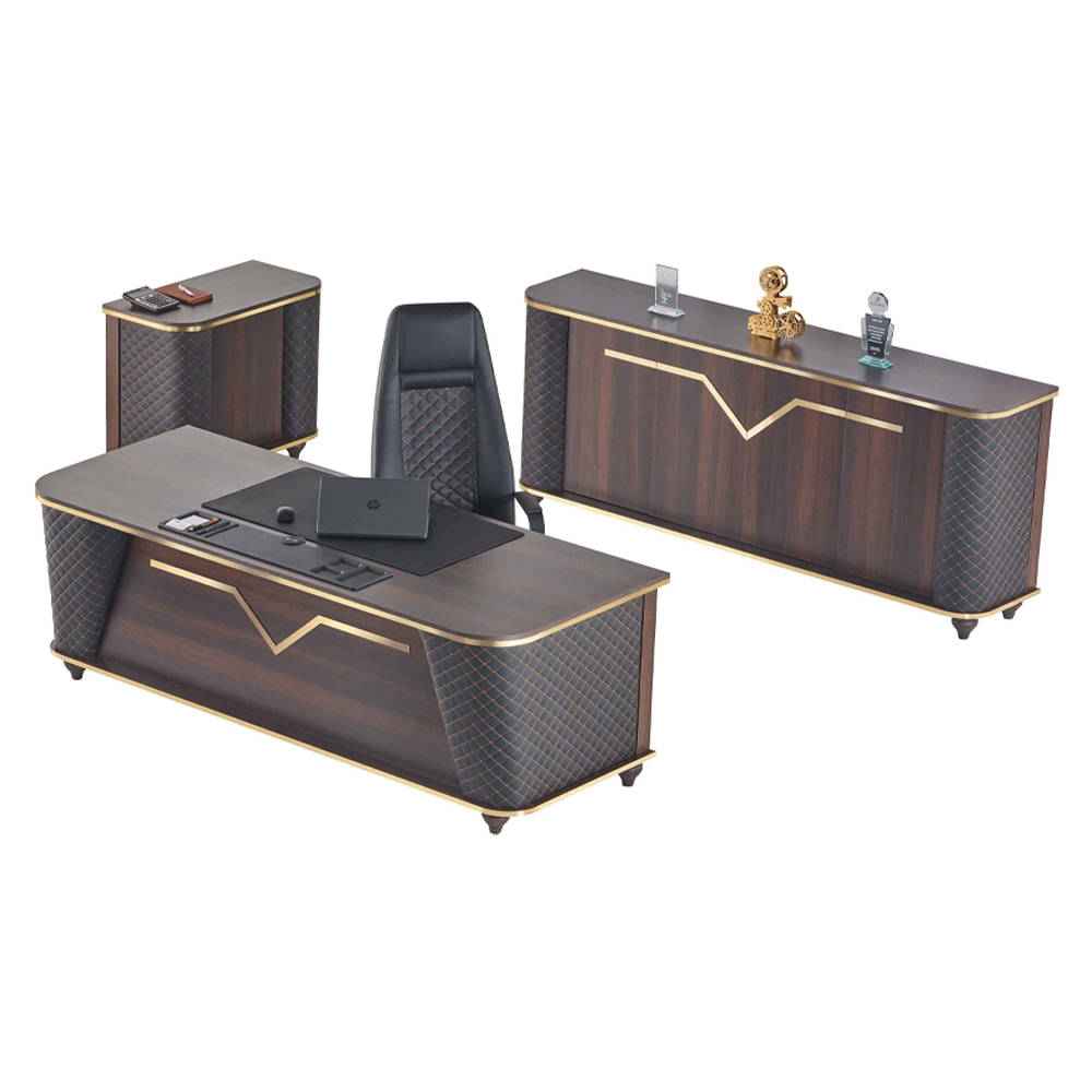 Complete office room set office desk office chair sideboard chest of drawers wood