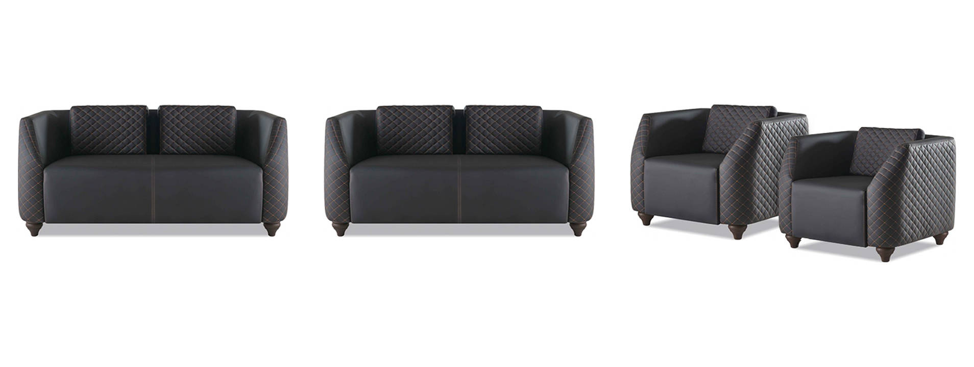 Sofa set leather sofas 2-seater 2x armchairs black modern seating furniture armchair