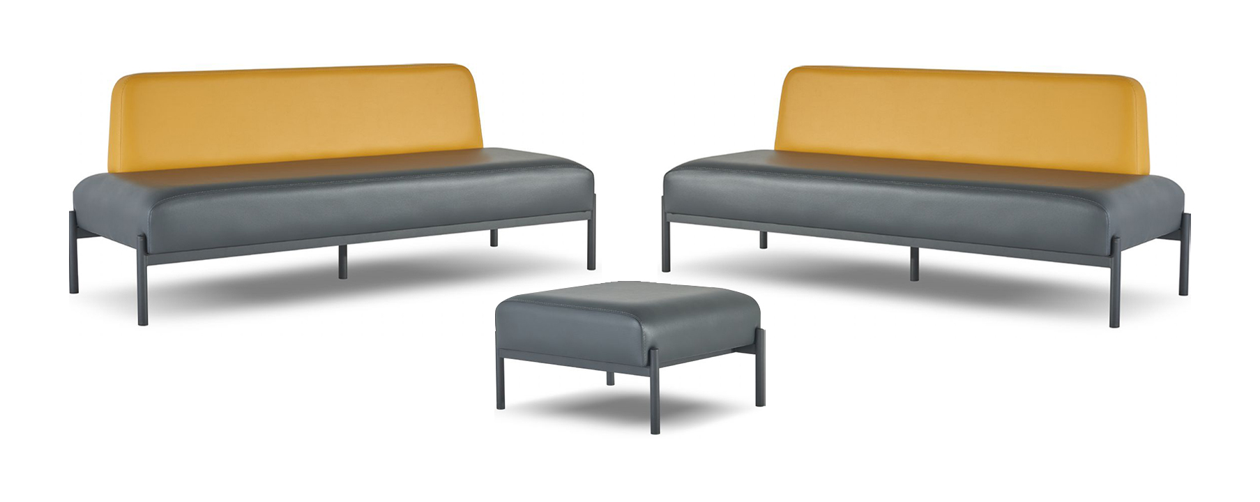 Seating furniture leather sofas Art Deco stainless steel black yellow 3-seater stool set