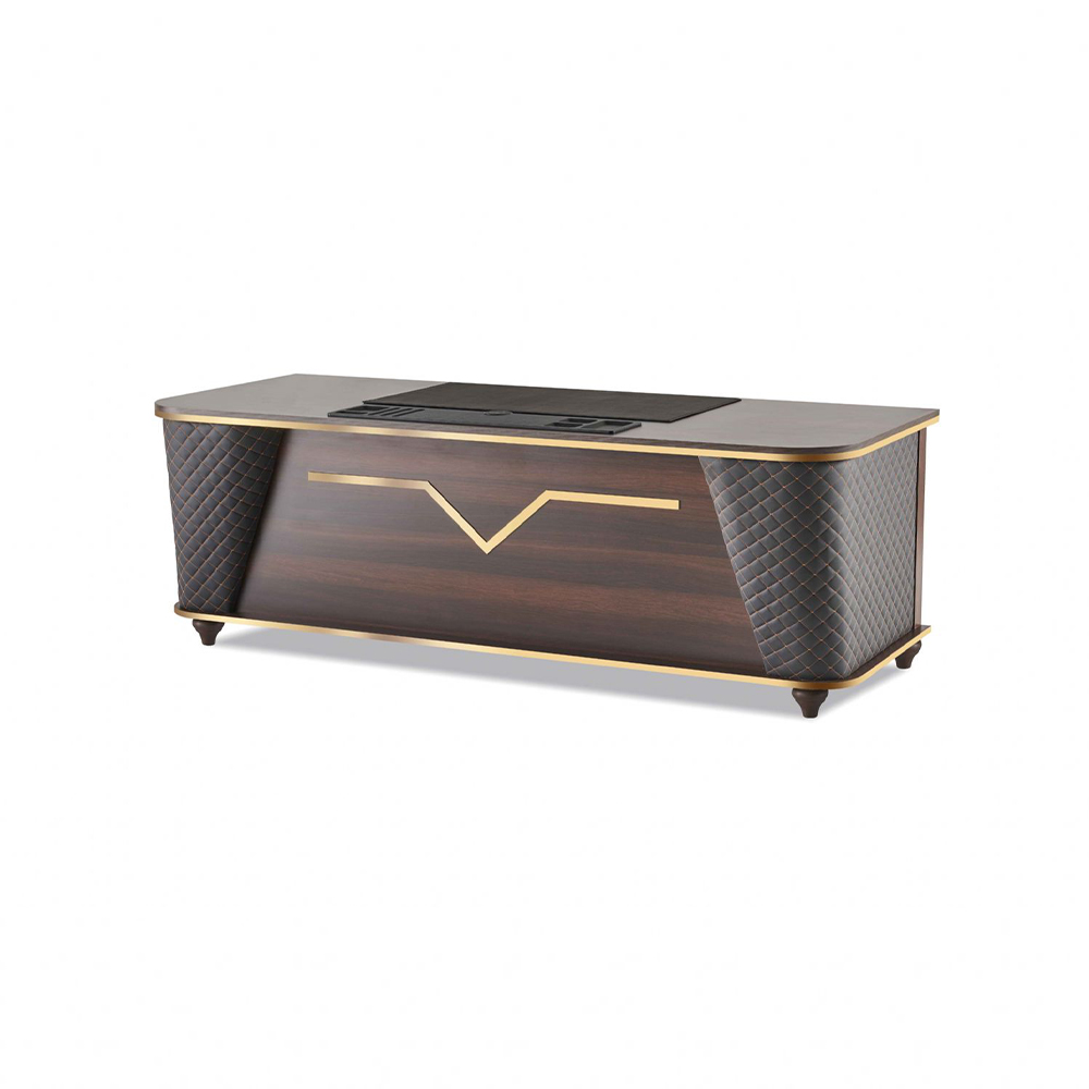 Brown Black Wooden Office Desk Modern Style Rectangular Study Room Office