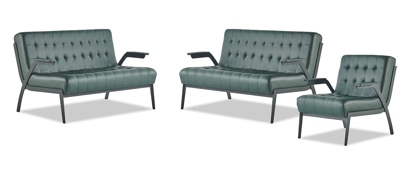 Sofa set 2-seater armchair green stainless steel modern leather Chesterfield wood