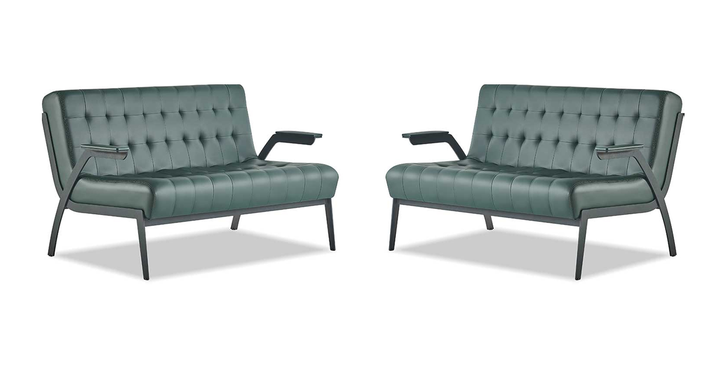 Green Sofa Set Leather 2-Seater Sofas Modern Chesterfield Couch Stainless Steel