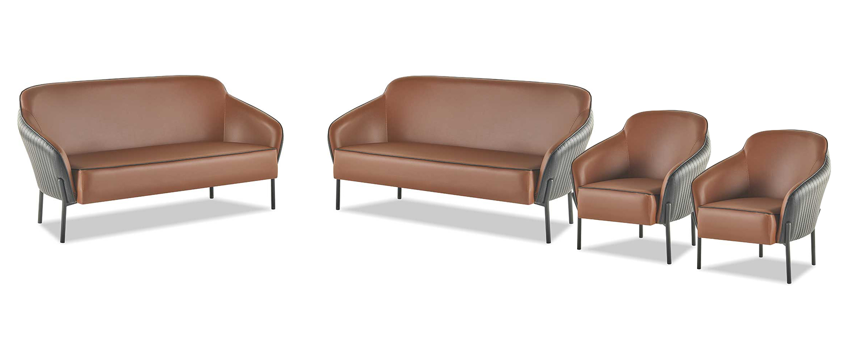 Brown Black Sofa Set Sofa Group 2-Seater Armchair Leather Stainless Steel Wood