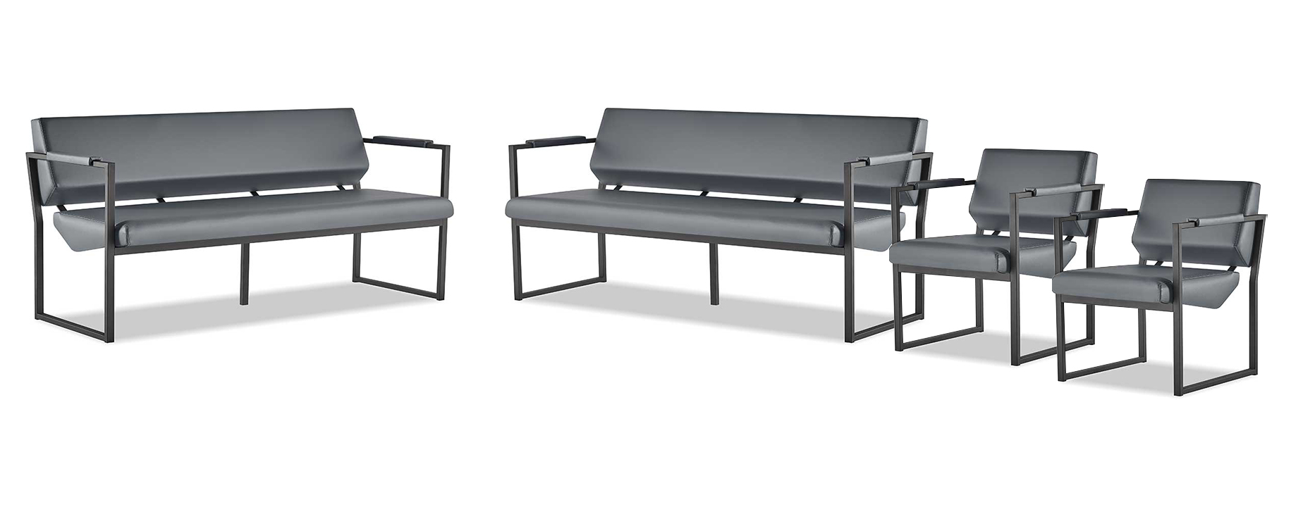 Black Modern Sofa Set Leather Sofa 3-Seater Armchair Stainless Steel