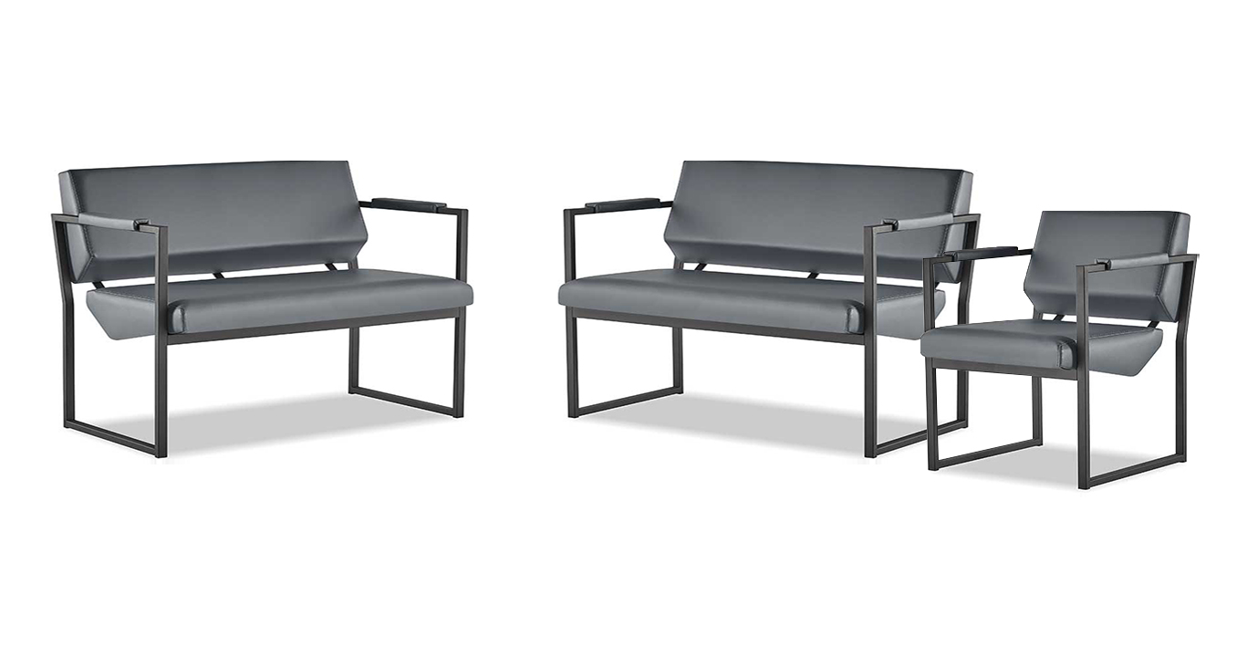 Sofa set stainless steel leather 2-seater armchair black sofas leather sofas couch