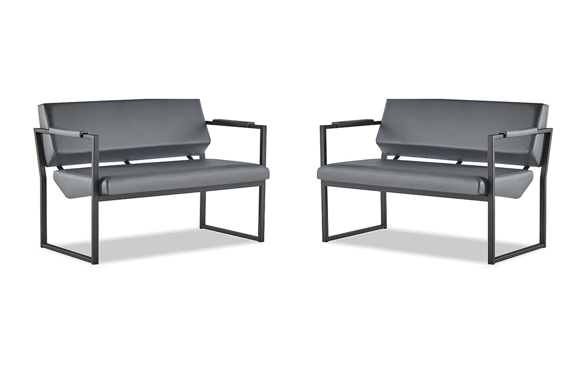 Modern Black Leather Sofa Set 2-Seater Leather Stainless Steel Couch Wood