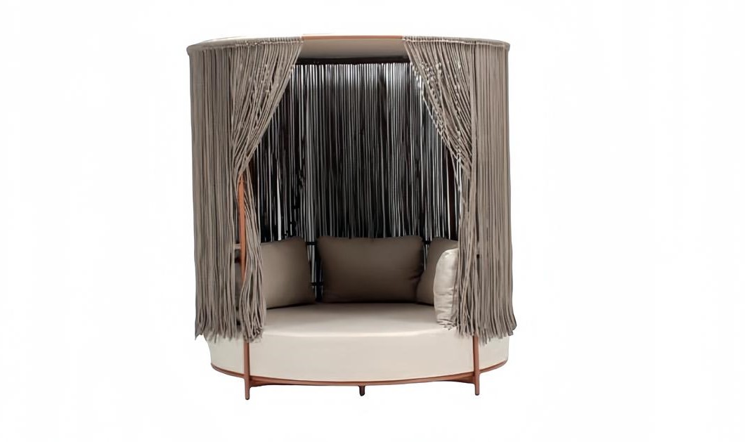 Designer garden sofa, beige upholstery, high-quality terrace sofas, couches.