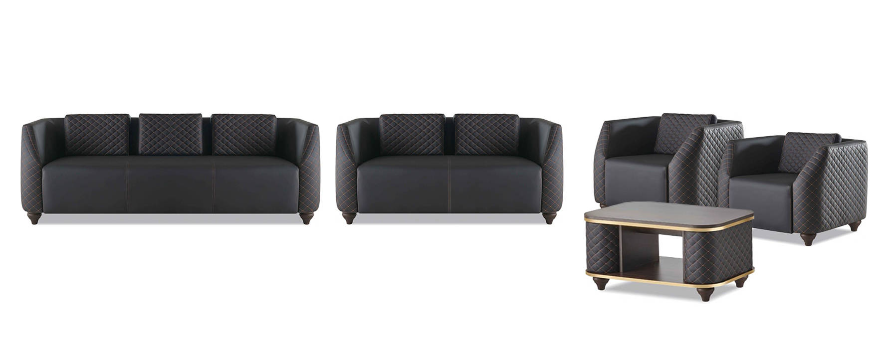 Complete set 3-seater 2-seater armchair coffee table leather sofas leather wood