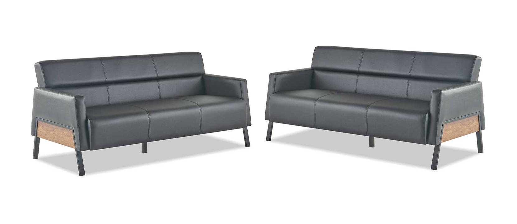 Leather sofas sofa set 3-seater black modern leather stainless steel couch wood