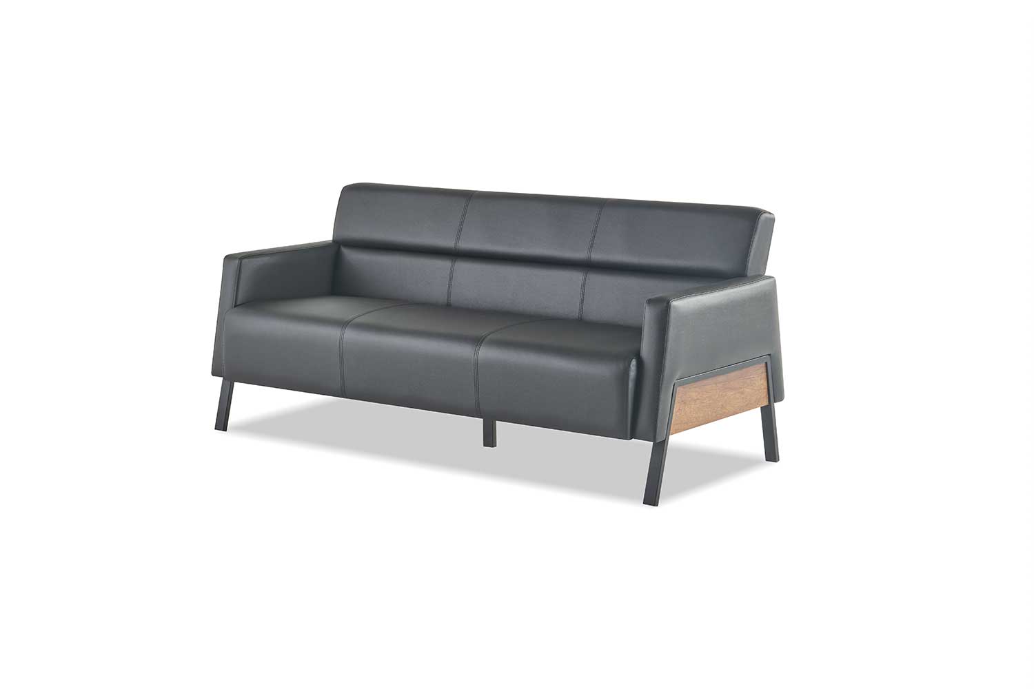 Ledesofa Sofa Black 3-Seater Leather Modern Wood Stainless Steel