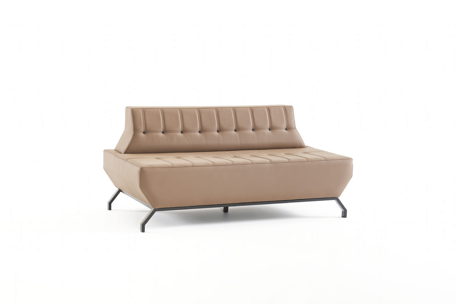 Art Deco Sofa Leather Sofa 2-Seater Beige Buttons Leather Stainless Steel Chesterfield