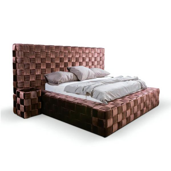 Bedroom double bed 180 cm mattress brown modern style wood