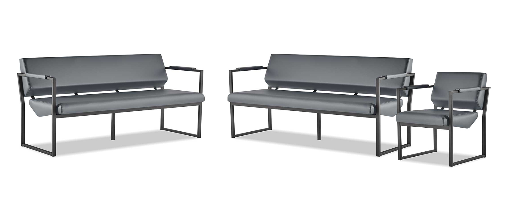 Complete Office Set Sofas 2-Seater Armchair Black Leather Sofas Modern Leather