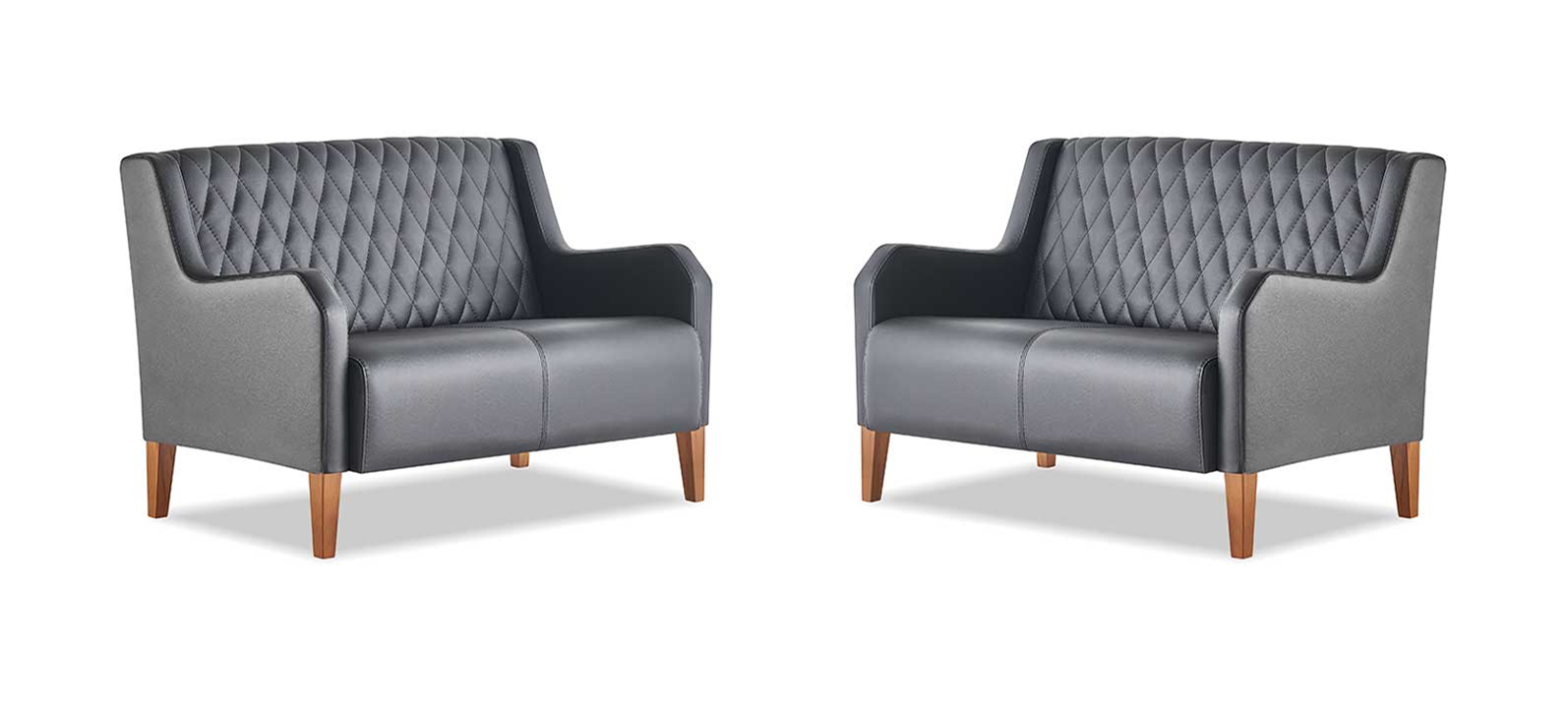 Sofa Set 2-Seater Black Leather Sofa Modern Leather Wooden Armrests