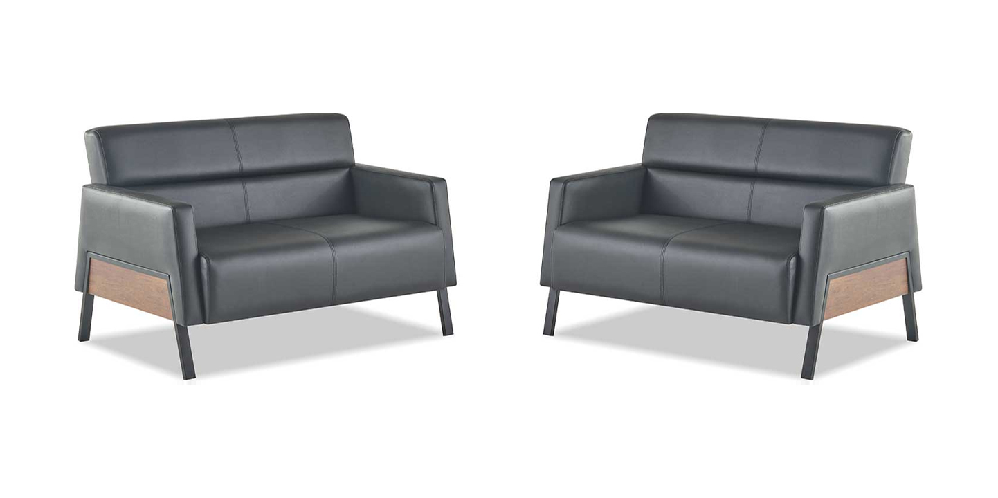 Leather sofa set 2-seater black modern couch leather stainless steel wood soft