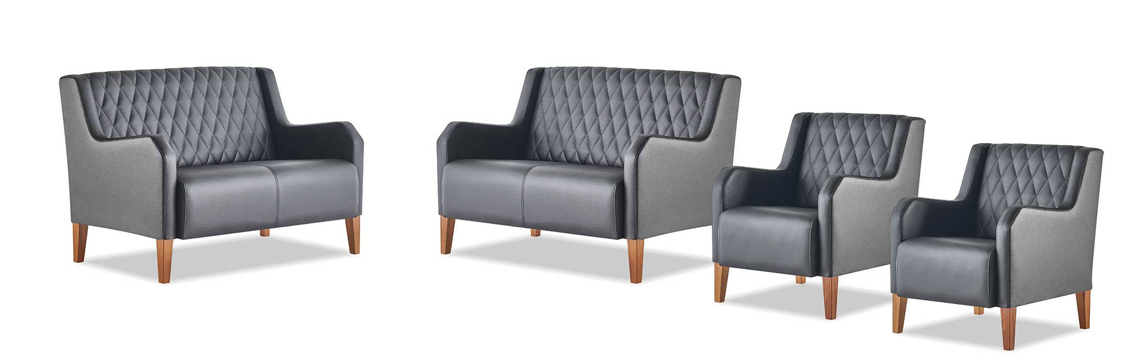 Complete leather sofas couch seating furniture 2-seater armchair black modern set