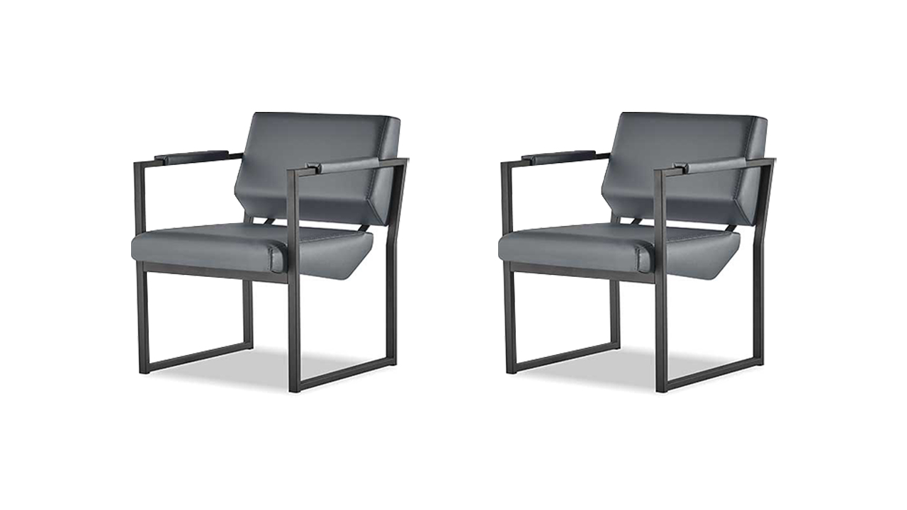 Office Chair Set Armchair Black Lounge Chair Modern 1-Seater Leather Stainless Steel