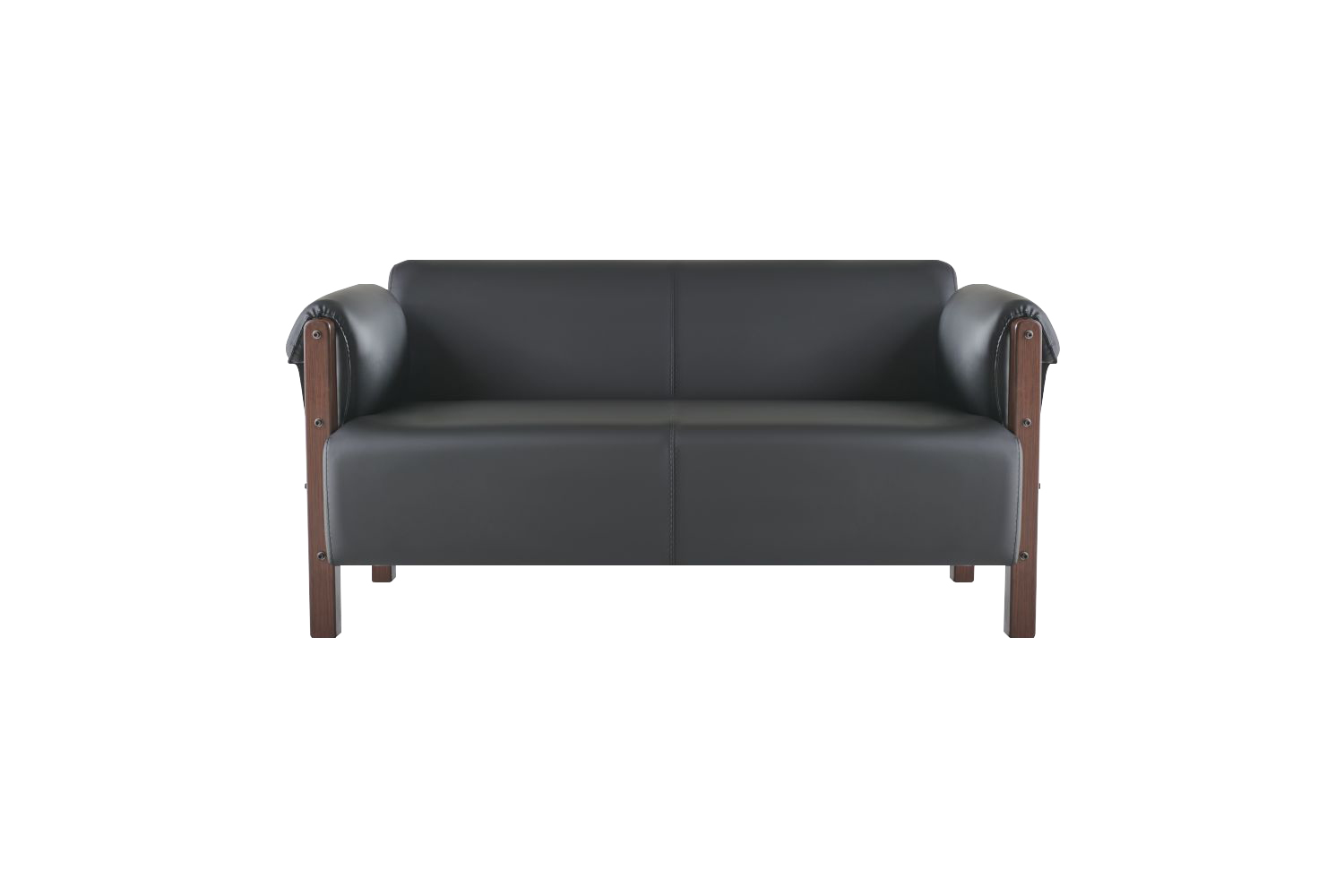 Black 2-Seater Sofa Modern Original Design Leather Sofa Wood