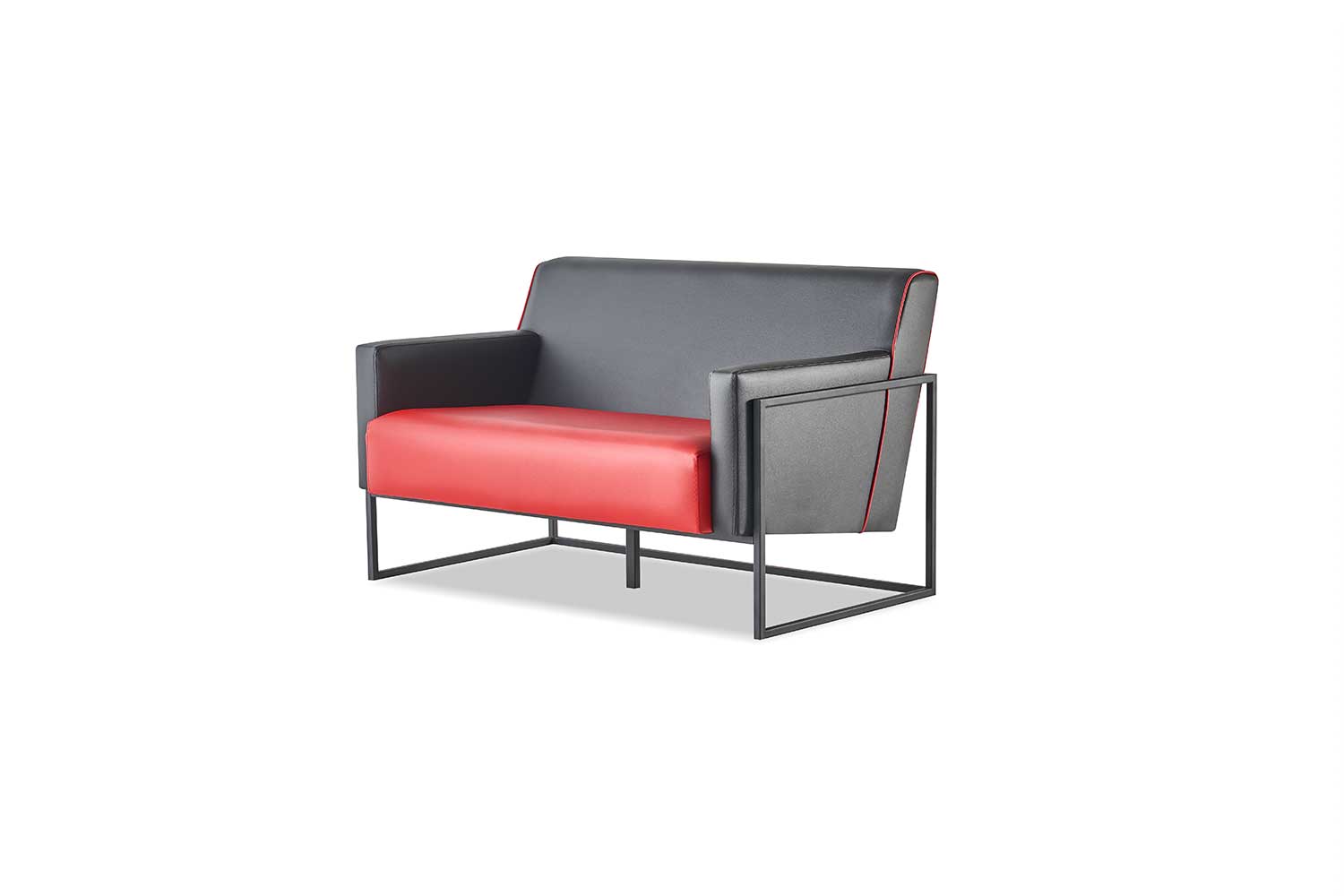 Red Black Leather Sofa 2-Seater Stainless Steel Versatile Modern Two-Seater