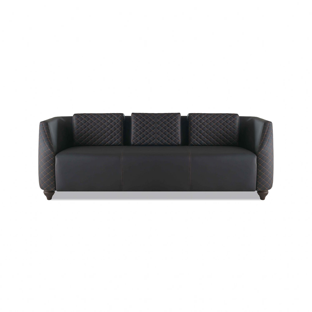 Leather sofa 3-seater black wood modern design cushion upholstery leather couch