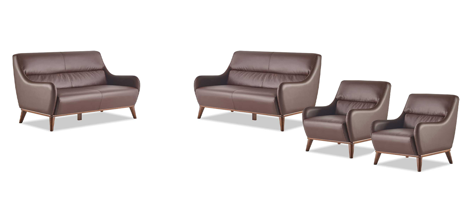 Sofa Furniture Complete Set 2-Seater Chair Brown Leather Classic Leather Wood