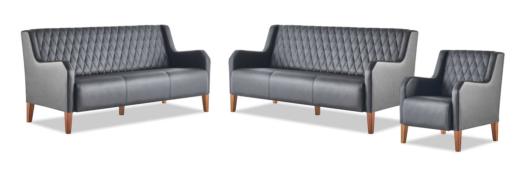 Sofa set 3-seater chair black leather modern wood sofas